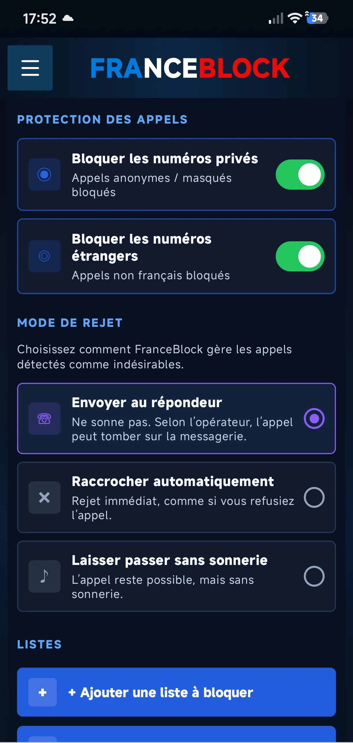 Réglages de protection FranceBlock